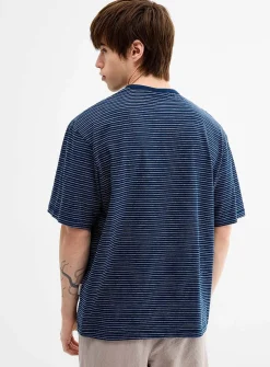 Textured-stripe loose T-shirt