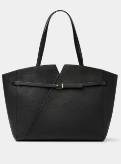 Thin belt pebbled leather tote bag