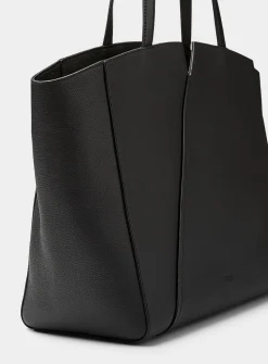 Thin belt pebbled leather tote bag