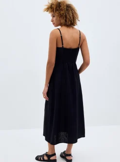 Thin straps black linen midi dress