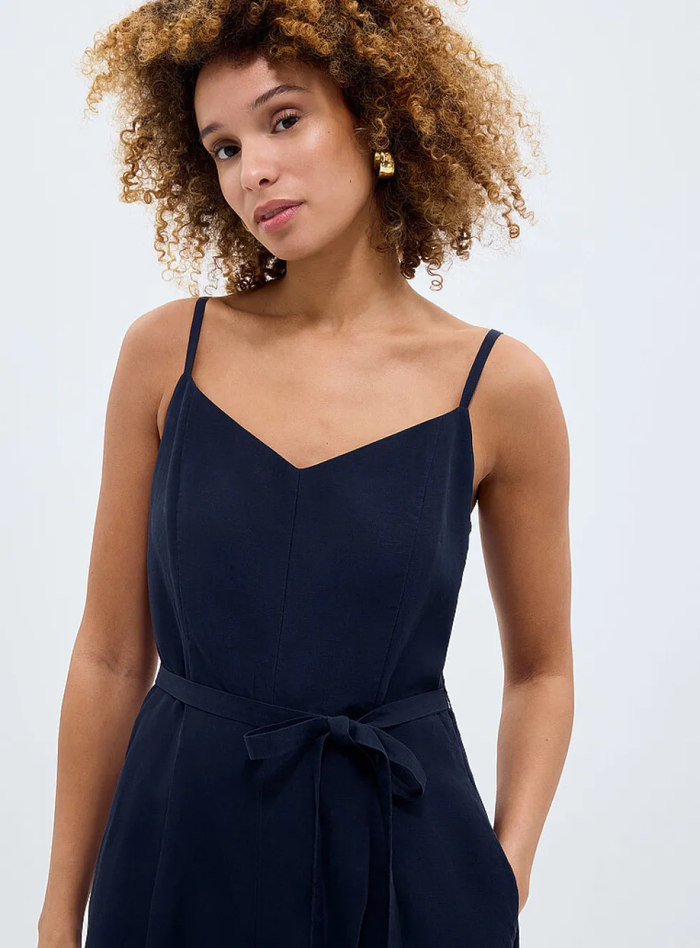 Thin straps linen-lyocell jumpsuit