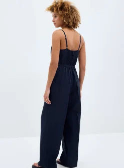 Thin straps linen-lyocell jumpsuit