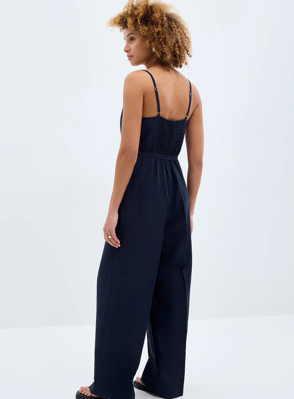Thin straps linen-lyocell jumpsuit