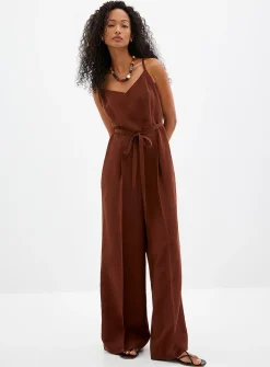 Thin straps linen-lyocell jumpsuit