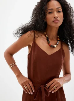 Thin straps linen-lyocell jumpsuit