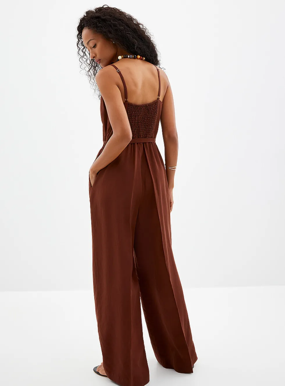 Thin straps linen-lyocell jumpsuit