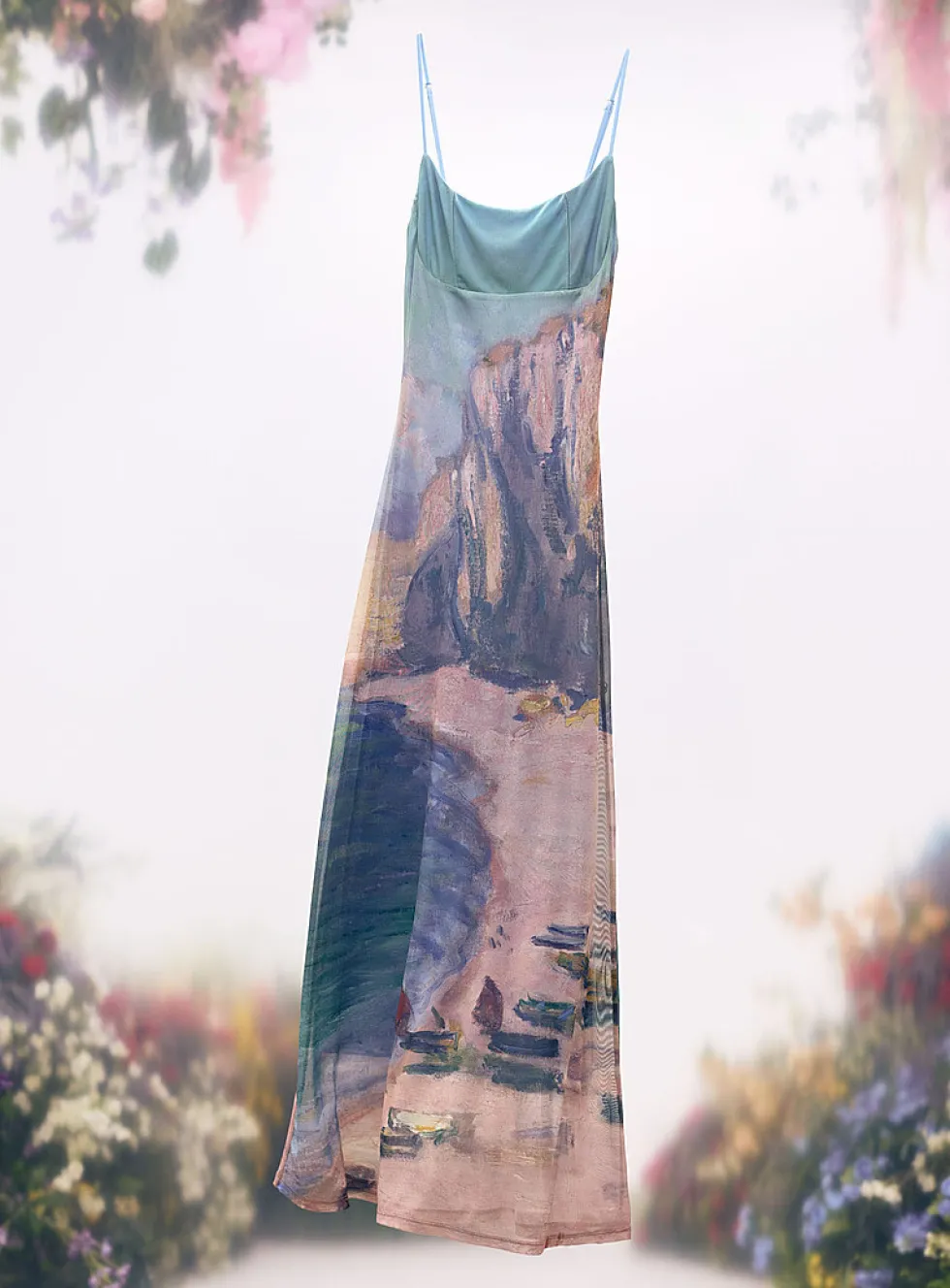 Thin-strap micromesh maxi dress