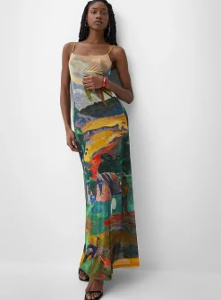 Thin-strap micromesh maxi dress