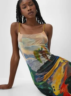 Thin-strap micromesh maxi dress