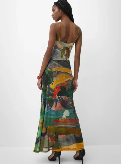 Thin-strap micromesh maxi dress