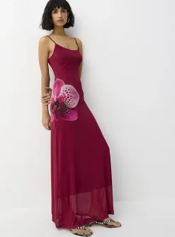 Thin-strap micromesh maxi dress