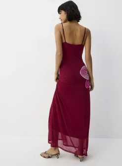 Thin-strap micromesh maxi dress