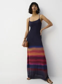 Thin-strap micromesh maxi dress