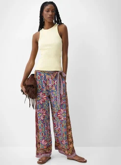 Tie ribbons printed wide-leg pant