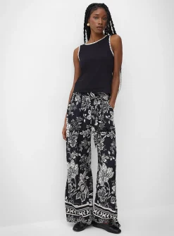 Tie ribbons printed wide-leg pant