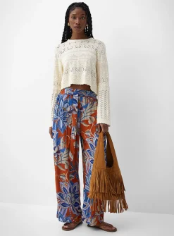 Tie ribbons printed wide-leg pant