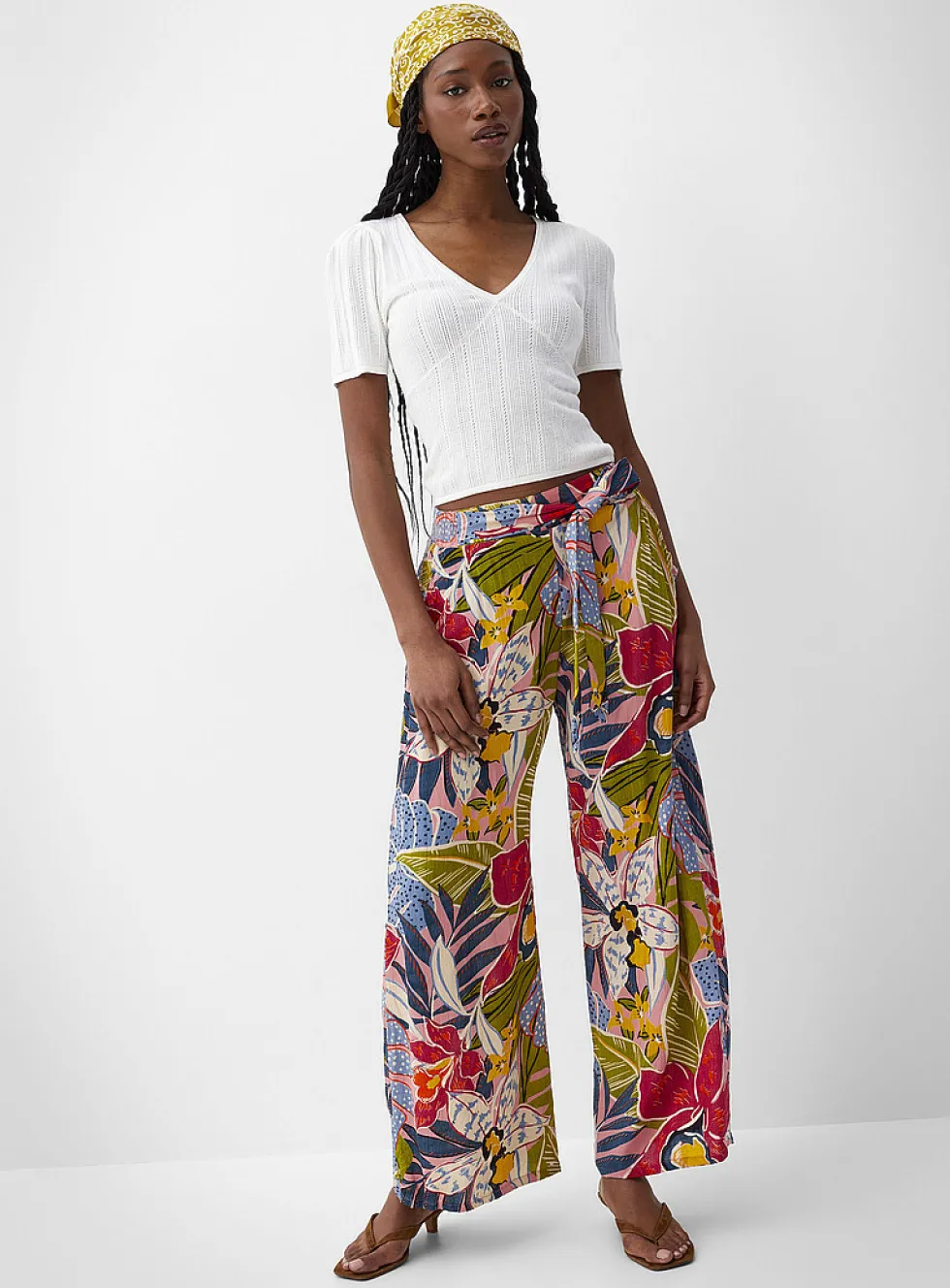 Tie ribbons printed wide-leg pant