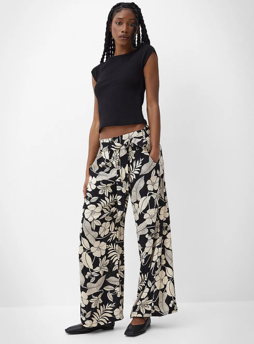 Tie ribbons printed wide-leg pant