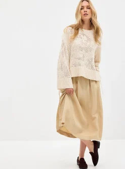 Tie side slits openwork sweater