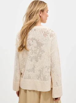 Tie side slits openwork sweater