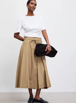 Tie-belted lightweight nylon maxi skirt