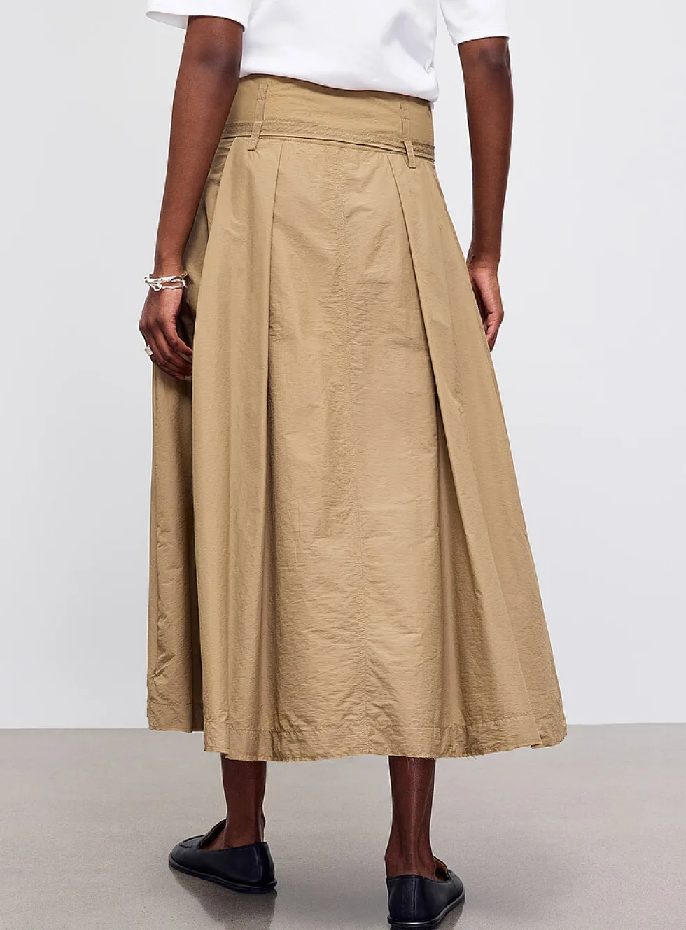 Tie-belted lightweight nylon maxi skirt
