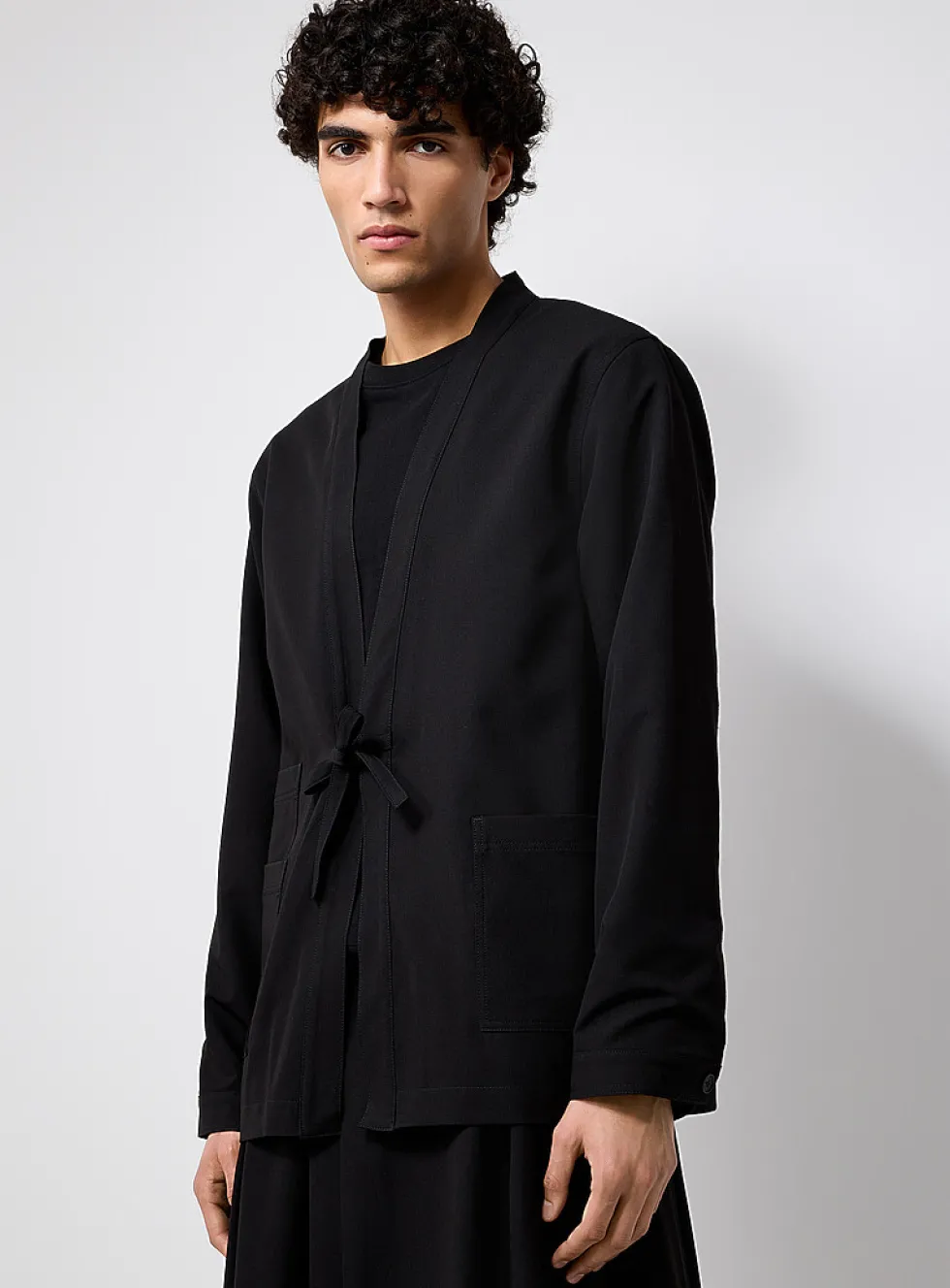 Tie-front black blazer