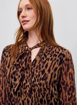 Tie-neck leopard-print chiffon dress