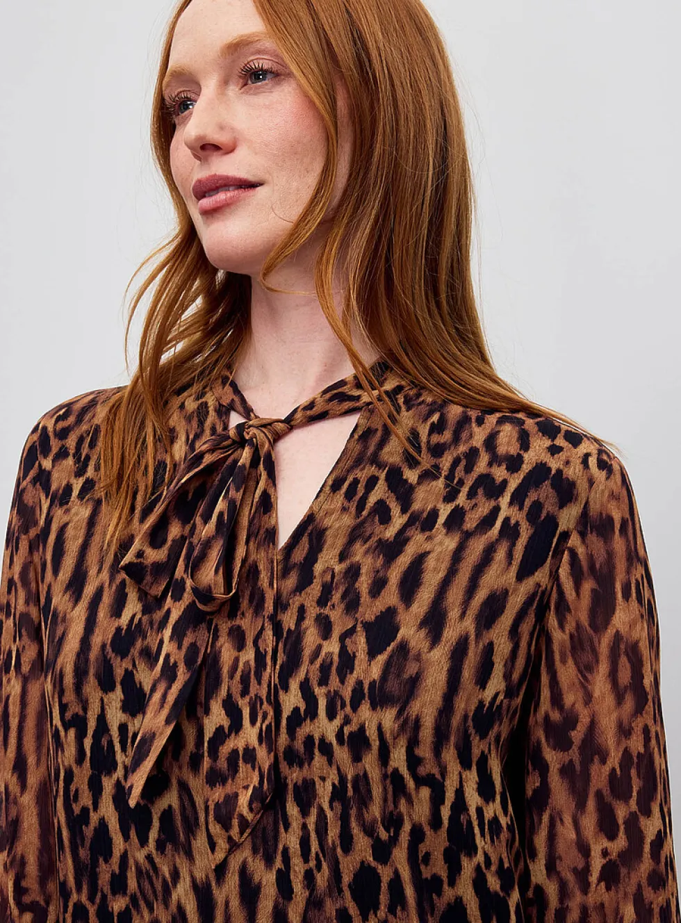 Tie-neck leopard-print chiffon dress