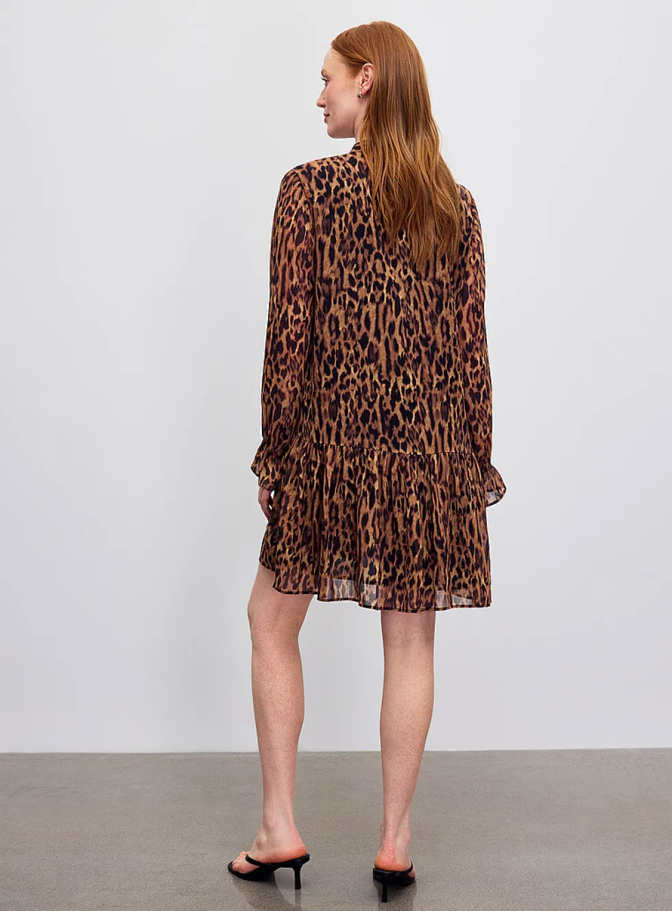 Tie-neck leopard-print chiffon dress