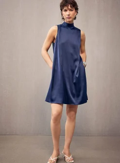Tie-neck satiny dress
