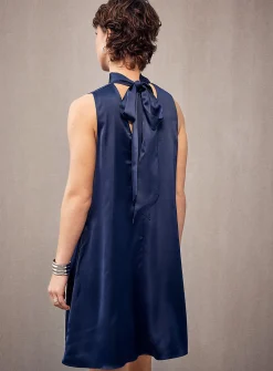 Tie-neck satiny dress