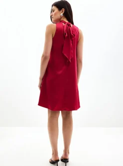 Tie-neck satiny dress