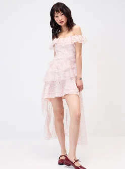 Tiered airy chiffon ruffle dress