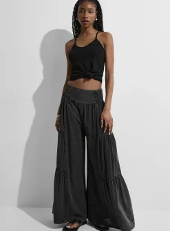 Tiered faded wide-leg pant