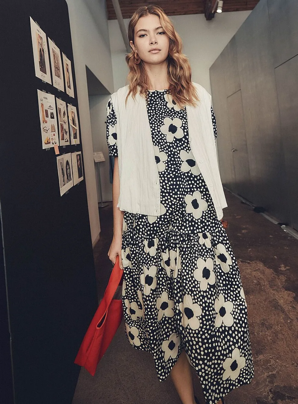 Tiered floral-print midi dress