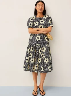 Tiered floral-print midi dress