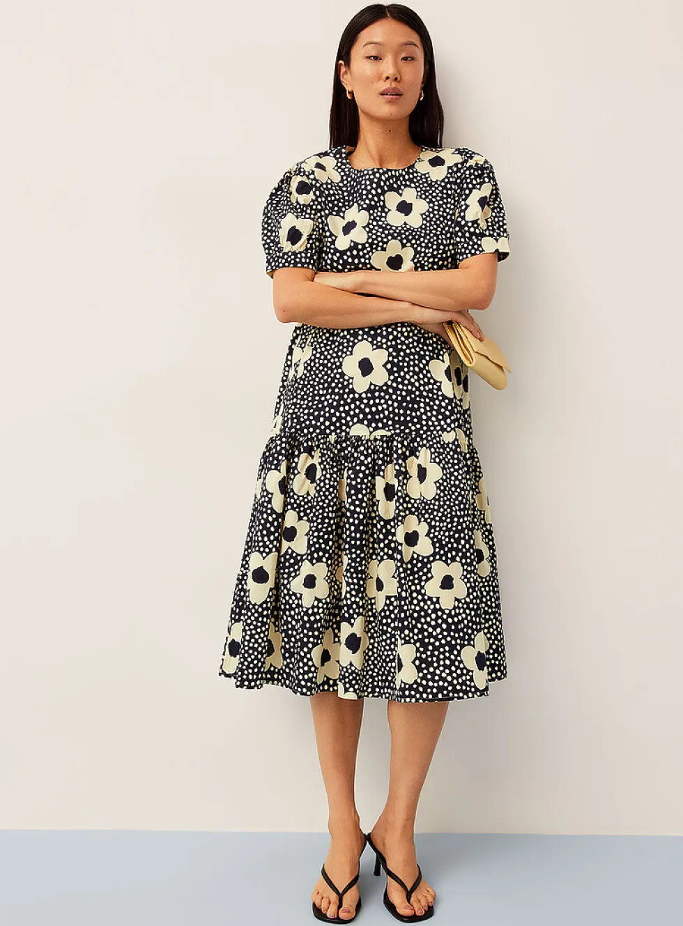 Tiered floral-print midi dress