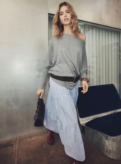 Tiered gingham maxi skirt