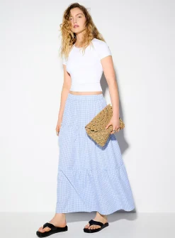 Tiered gingham maxi skirt