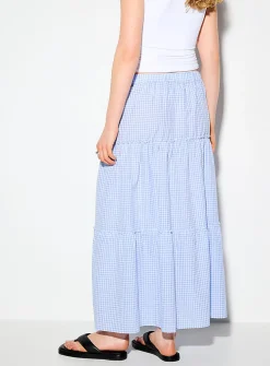 Tiered gingham maxi skirt