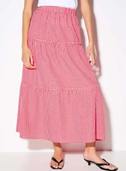 Tiered gingham maxi skirt