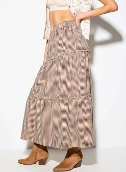 Tiered gingham maxi skirt