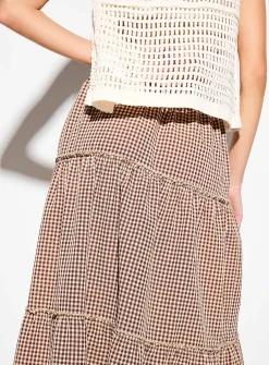 Tiered gingham maxi skirt
