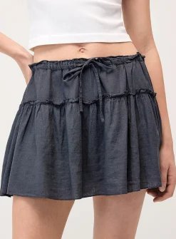 Tiered linen blend miniskirt