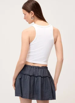Tiered linen blend miniskirt