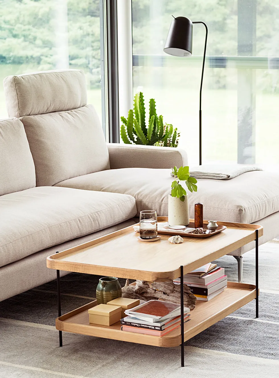 Tiered oak coffee table