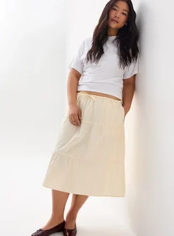 Tiered poplin midi skirt
