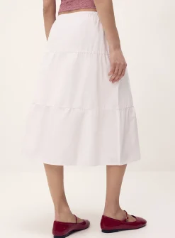 Tiered poplin midi skirt