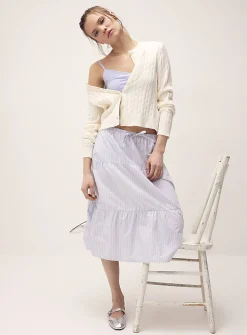 Tiered poplin midi skirt